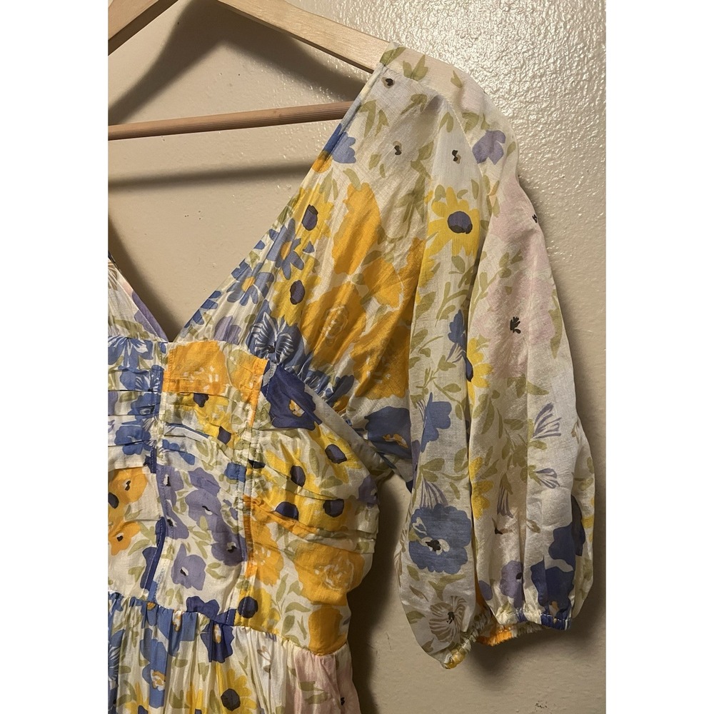 Other Stories Floral Puff Sleeve Tiered Maxi Dress Yellow Blue Orange Romantic 6 - Picture 5 of 16
